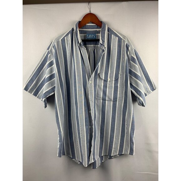 Levis San Francisco Mens XL Blue & White Striped Button-Up Shirt - Picture 1 of 7